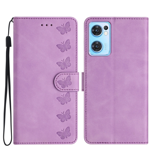 

For OPPO Find X5 Lite Seven Butterflies Embossed Leather Phone Case(Purple)