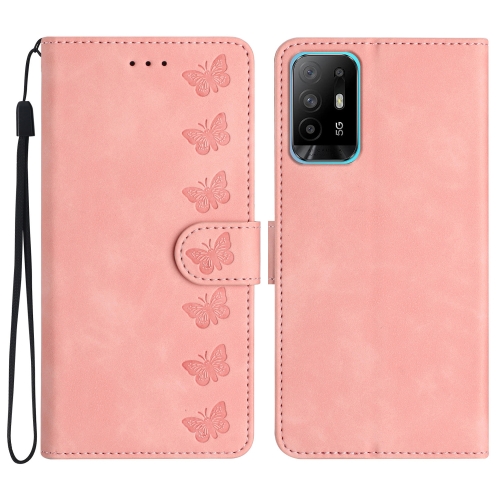 

For OPPO A94 5G Seven Butterflies Embossed Leather Phone Case(Pink)