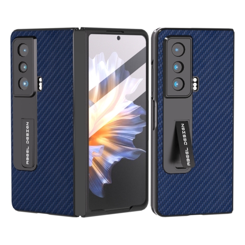 

For Honor Magic Vs Carbon Fiber Texture Integrated Protective Phone Case with Holder(Dark Blue)