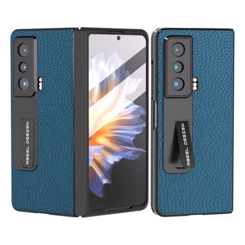 

For Honor Magic Vs Integrated Genuine Leather Litchi Texture Phone Case with Holder(Blue)