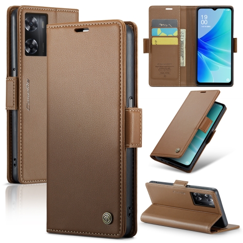 

For OPPO A77 4G Global / A57e 4G CaseMe 023 Butterfly Buckle Litchi Texture RFID Anti-theft Leather Phone Case(Brown)