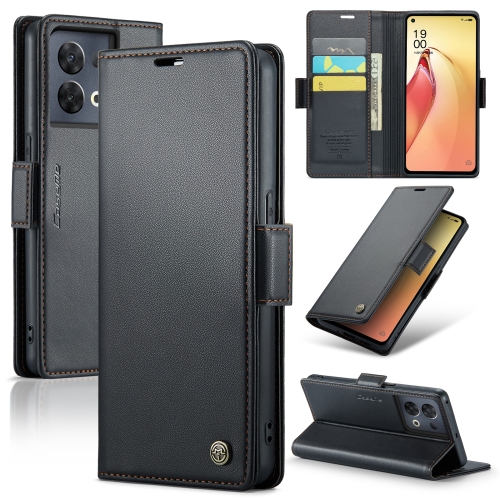 

For OPPO Reno8 Pro 5G Global CaseMe 023 Butterfly Buckle Litchi Texture RFID Anti-theft Leather Phone Case(Black)