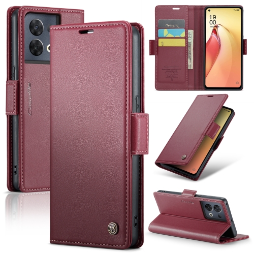 

For OPPO Reno8 Pro 5G Global CaseMe 023 Butterfly Buckle Litchi Texture RFID Anti-theft Leather Phone Case(Wine Red)