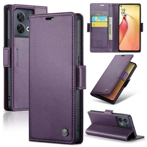 

For OPPO Reno8 Pro 5G Global CaseMe 023 Butterfly Buckle Litchi Texture RFID Anti-theft Leather Phone Case(Pearly Purple)
