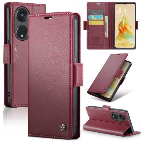 

For OPPO Reno8 T 5G/A1 Pro 5G CaseMe 023 Butterfly Buckle Litchi Texture RFID Anti-theft Leather Phone Case(Wine Red)