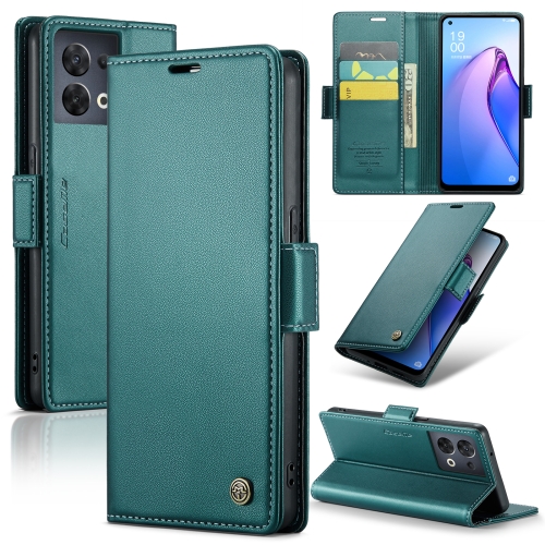

For OPPO Reno8 5G Global CaseMe 023 Butterfly Buckle Litchi Texture RFID Anti-theft Leather Phone Case(Pearly Blue)
