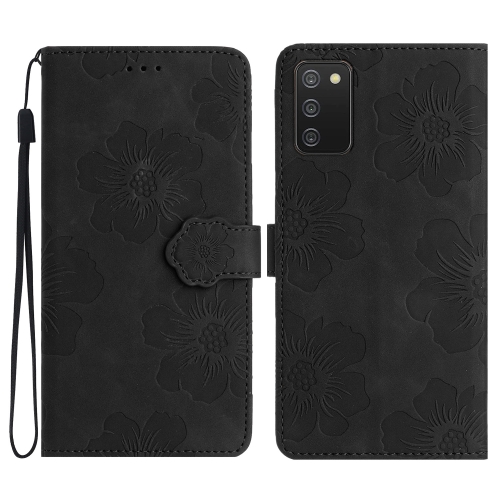

For Samsung Galaxy A02s / F02s 164 Flower Embossing Pattern Leather Phone Case(Black)