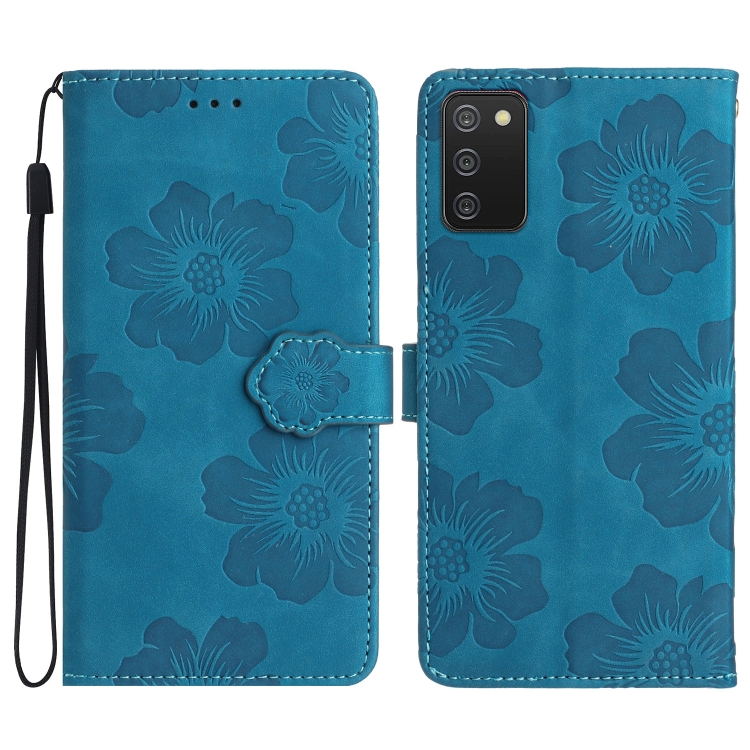 

For Samsung Galaxy A02s EU Flower Embossing Pattern Leather Phone Case(Blue)