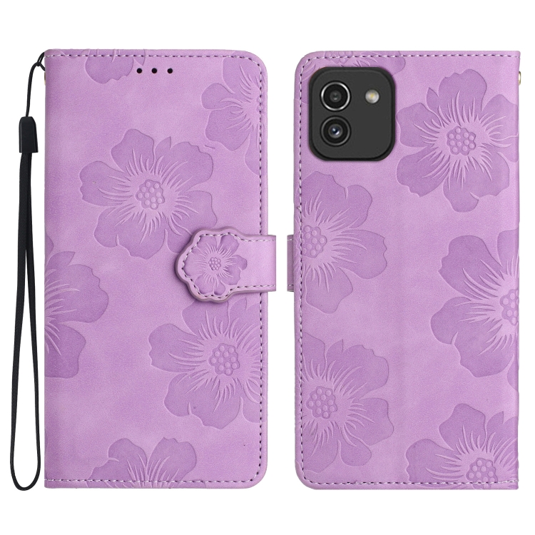 

For Samsung Galaxy A03 164 Flower Embossing Pattern Leather Phone Case(Purple)