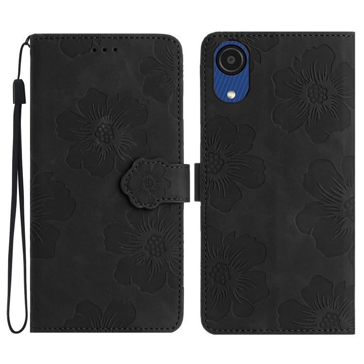 

For Samsung Galaxy A03 Core Flower Embossing Pattern Leather Phone Case(Black)