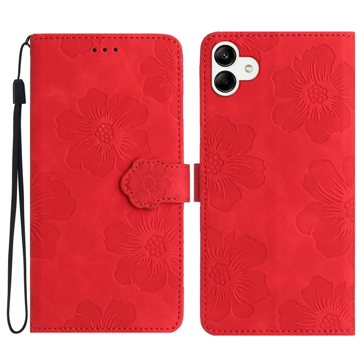 

For Samsung Galaxy A04 Flower Embossing Pattern Leather Phone Case(Red)