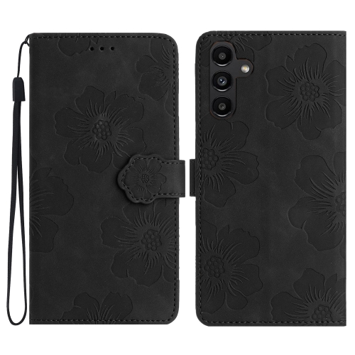 

For Samsung Galaxy A04s Flower Embossing Pattern Leather Phone Case(Black)