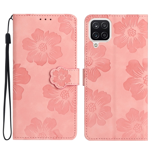 

For Samsung Galaxy A12 Flower Embossing Pattern Leather Phone Case(Pink)