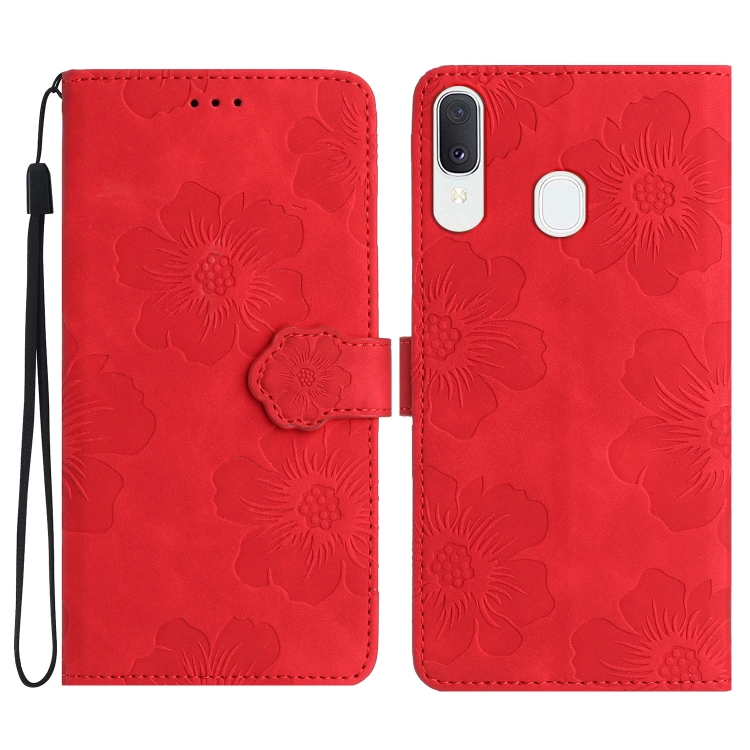 

For Samsung Galaxy A20e Flower Embossing Pattern Leather Phone Case(Red)
