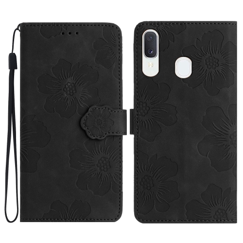 

For Samsung Galaxy A20e Flower Embossing Pattern Leather Phone Case(Black)