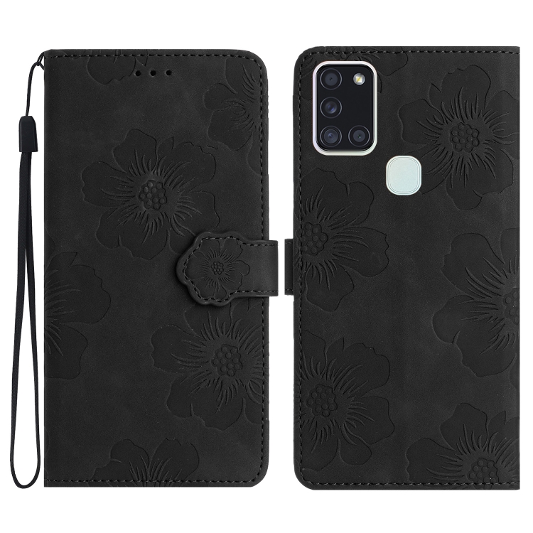 

For Samsung Galaxy A20s Flower Embossing Pattern Leather Phone Case(Black)