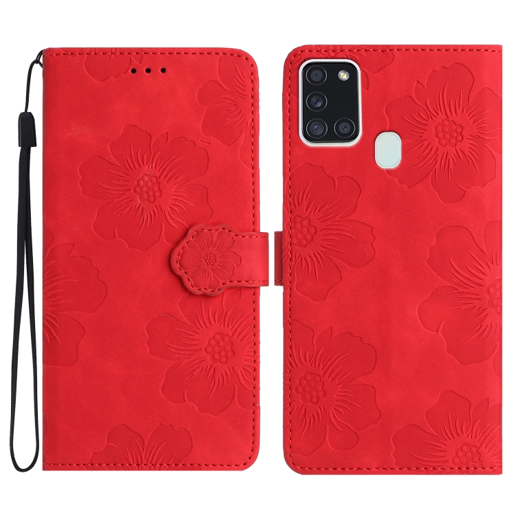 

For Samsung Galaxy A21s Flower Embossing Pattern Leather Phone Case(Red)