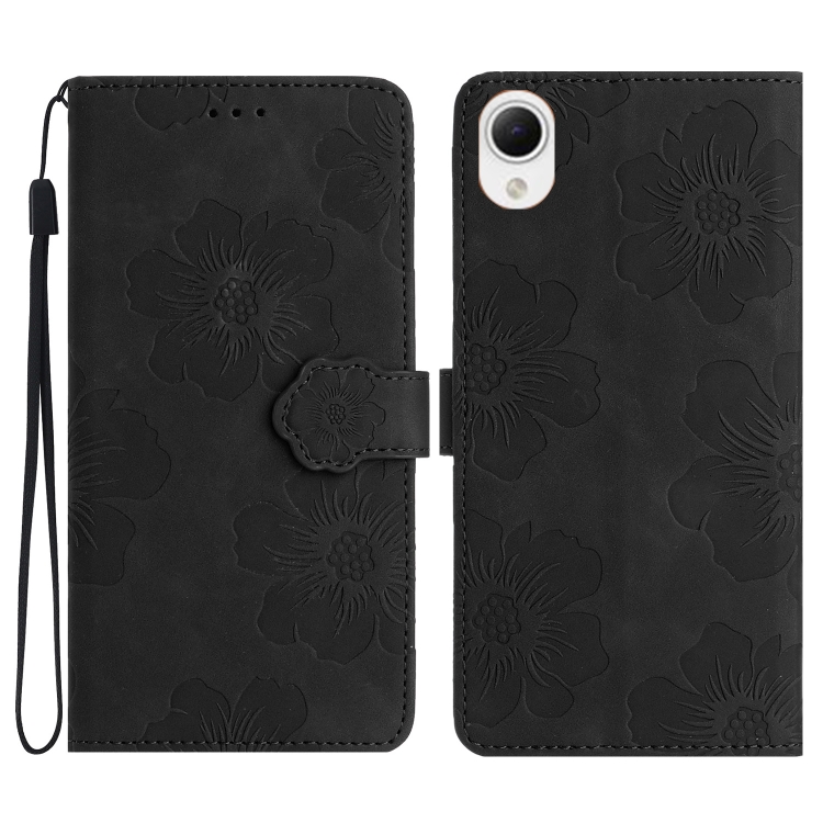 

For Samsung Galaxy A23e / A23s Flower Embossing Pattern Leather Phone Case(Black)