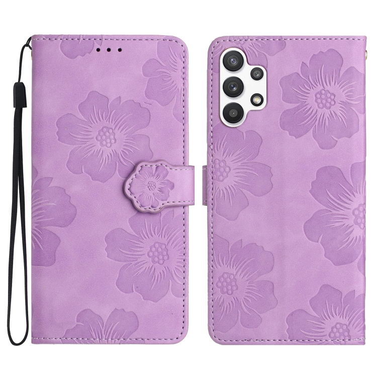 

For Samsung Galaxy A32 5G Flower Embossing Pattern Leather Phone Case(Purple)
