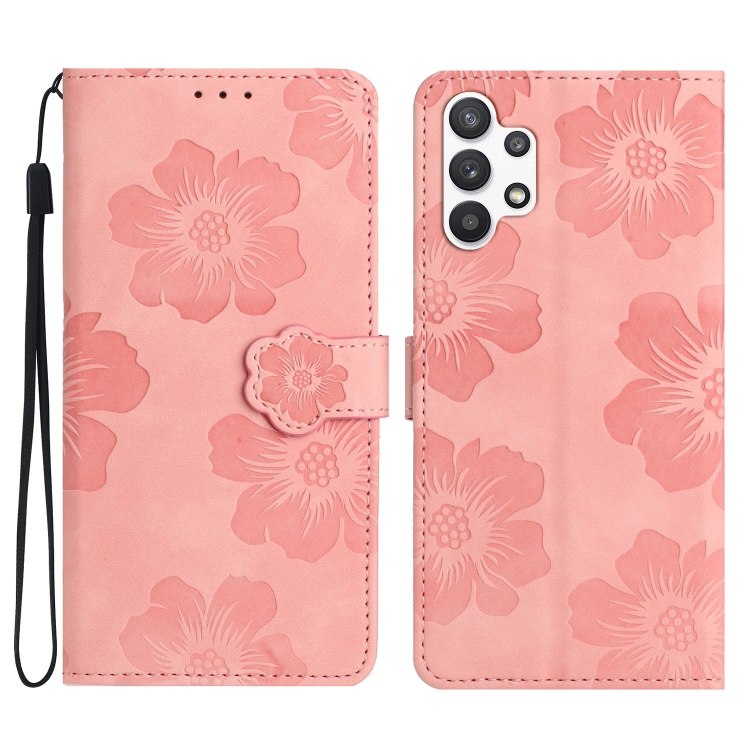 

For Samsung Galaxy A32 5G Flower Embossing Pattern Leather Phone Case(Pink)