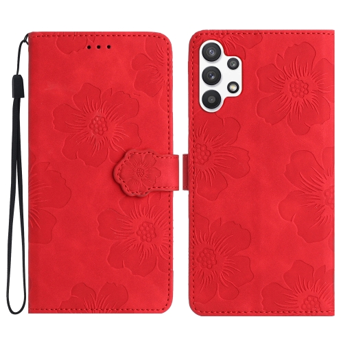 

For Samsung Galaxy A32 5G Flower Embossing Pattern Leather Phone Case(Red)