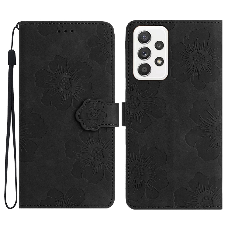 

For Samsung Galaxy A33 5G Flower Embossing Pattern Leather Phone Case(Black)