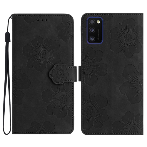 

For Samsung Galaxy A41 Flower Embossing Pattern Leather Phone Case(Black)