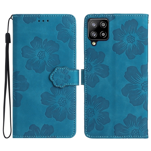 

For Samsung Galaxy A42 5G Flower Embossing Pattern Leather Phone Case(Blue)