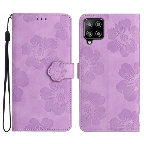 

For Samsung Galaxy A42 5G Flower Embossing Pattern Leather Phone Case(Purple)