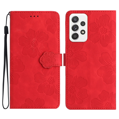 

For Samsung Galaxy A52 5G Flower Embossing Pattern Leather Phone Case(Red)