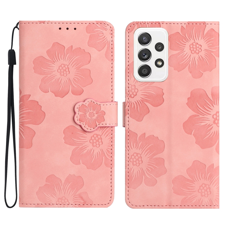 

For Samsung Galaxy A53 5G Flower Embossing Pattern Leather Phone Case(Pink)