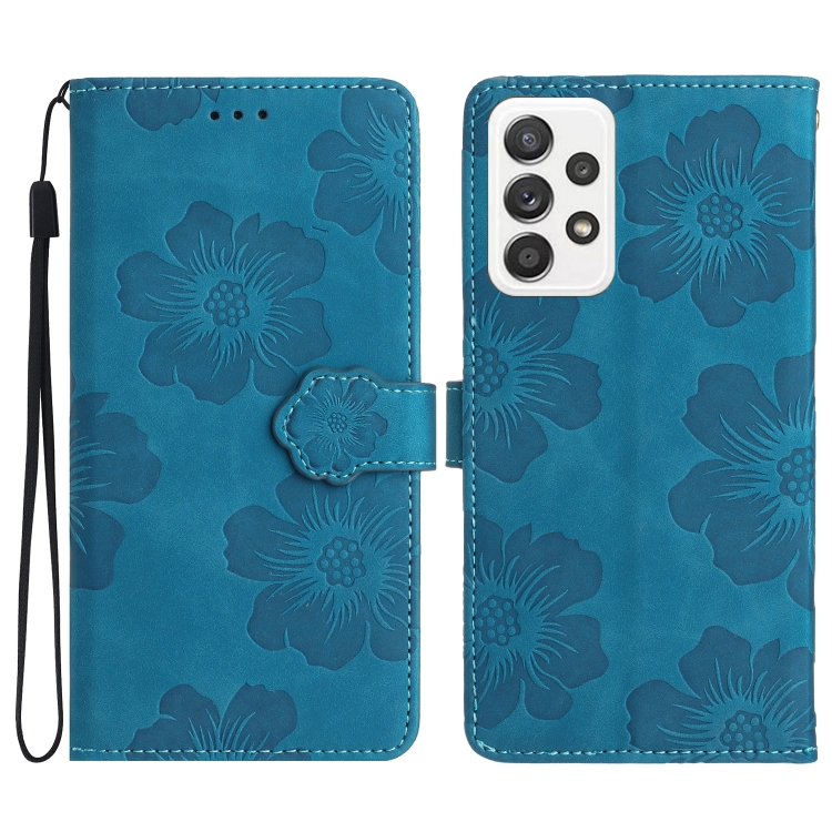

For Samsung Galaxy A72 5G Flower Embossing Pattern Leather Phone Case(Blue)
