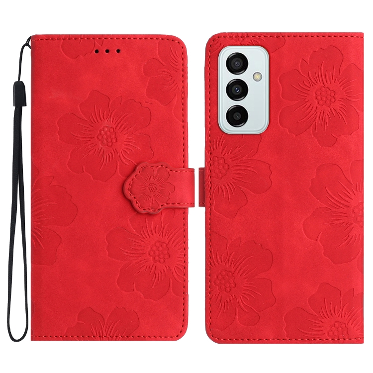 

For Samsung Galaxy M23 Flower Embossing Pattern Leather Phone Case(Red)