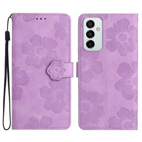 

For Samsung Galaxy M52 Flower Embossing Pattern Leather Phone Case(Purple)