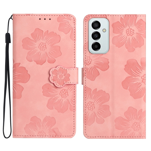 

For Samsung Galaxy M52 Flower Embossing Pattern Leather Phone Case(Pink)