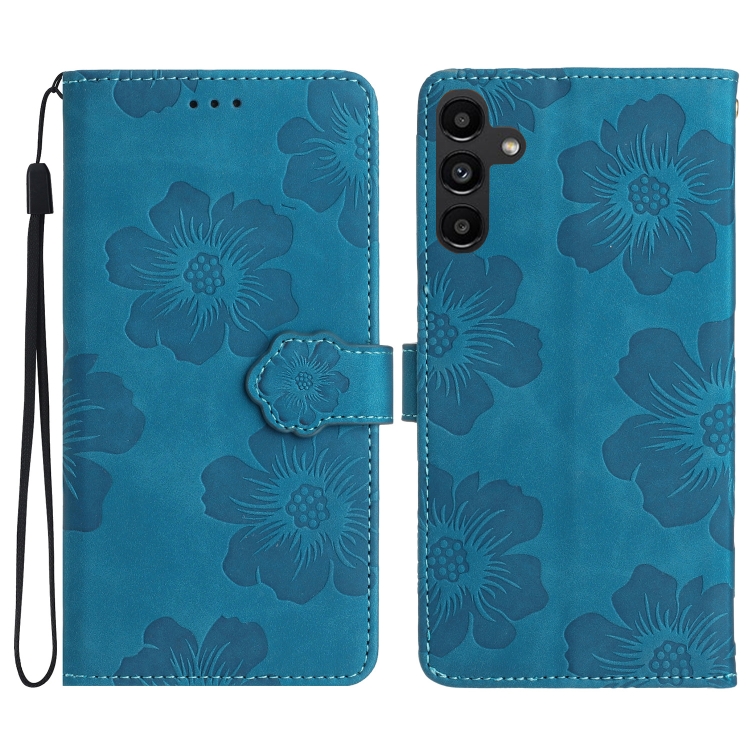 

For Samsung Galaxy A25 5G Flower Embossing Pattern Leather Phone Case(Blue)