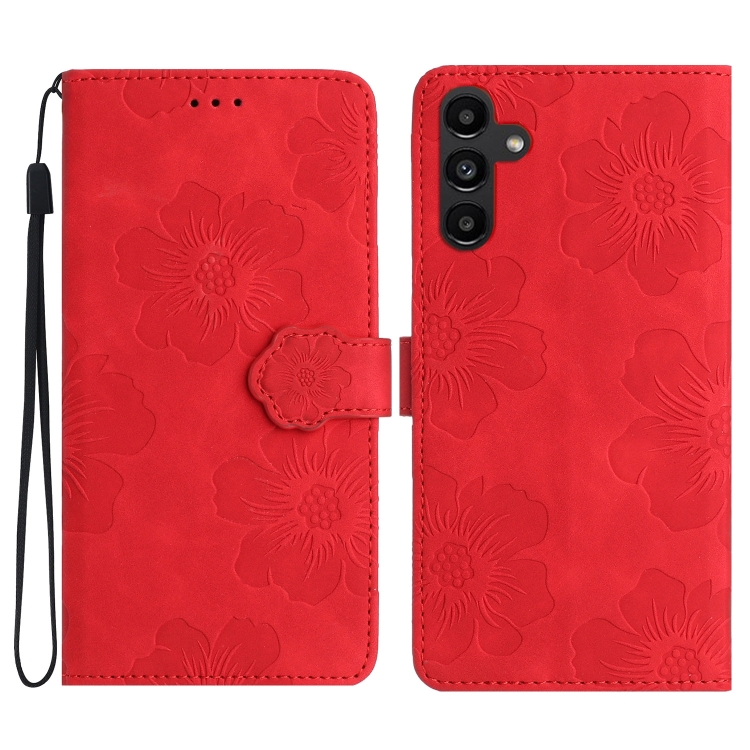 

For Samsung Galaxy A05s Flower Embossing Pattern Leather Phone Case(Red)