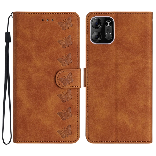 

For Tecno Spark Go 2023 Seven Butterflies Embossed Leather Phone Case(Brown)