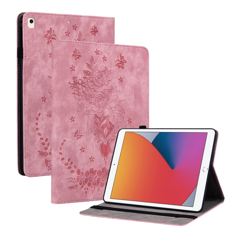 

For iPad 10.2 2021 / Air 10.5 2019 Butterfly Rose Embossed Leather Smart Tablet Case(Pink)