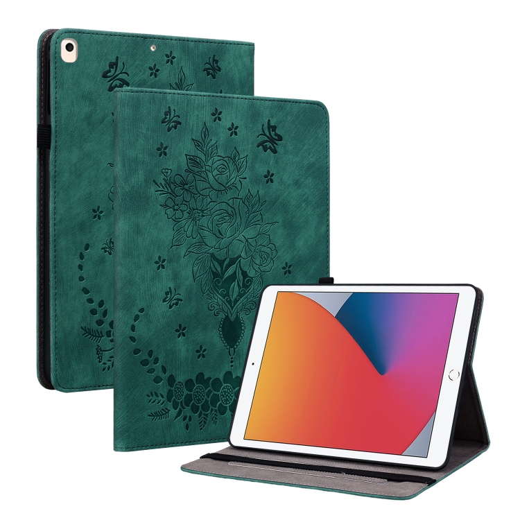 

For iPad 10.2 2021 / Air 10.5 2019 Butterfly Rose Embossed Leather Smart Tablet Case(Green)