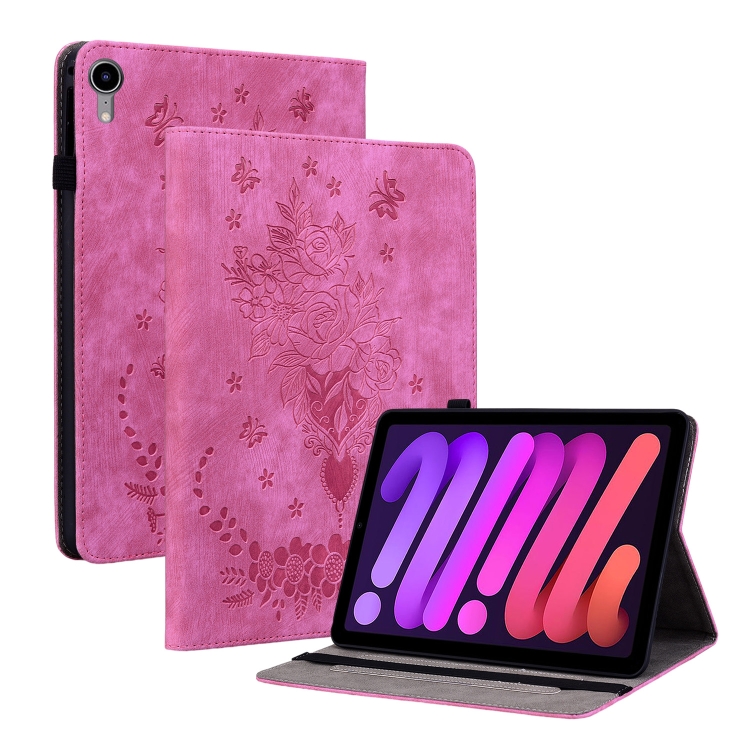

For iPad mini 6 Butterfly Rose Embossed Leather Smart Tablet Case(Rose Red)