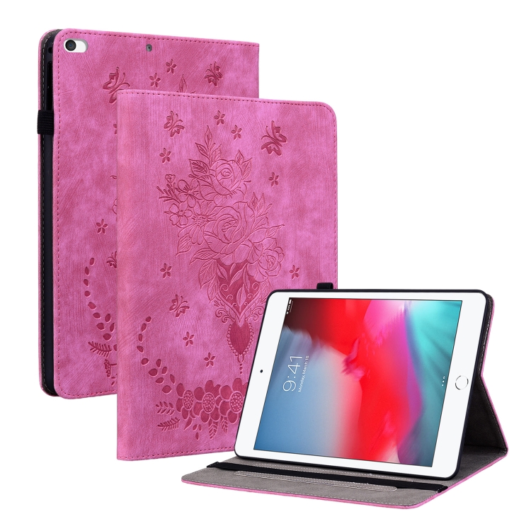 

For iPad mini 5 / 4 / 3 / 2 / 1 Butterfly Rose Embossed Leather Smart Tablet Case(Rose Red)