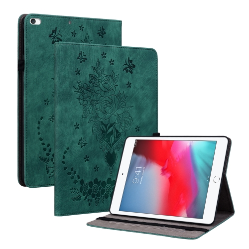 

For iPad mini 5 / 4 / 3 / 2 / 1 Butterfly Rose Embossed Leather Smart Tablet Case(Green)