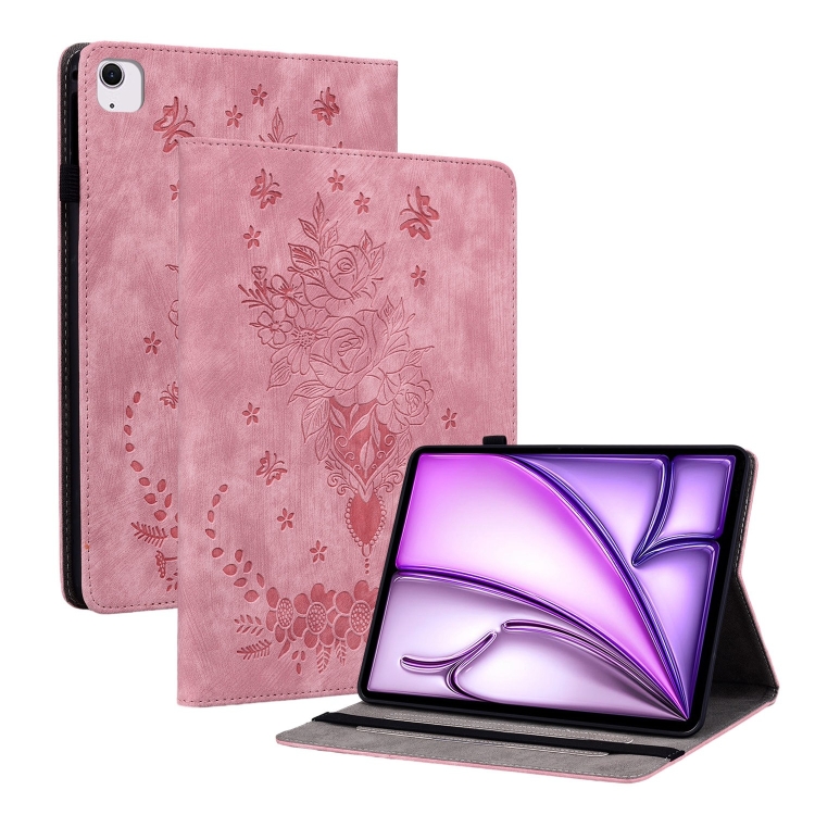 

For iPad Air 11 2024 Butterfly Rose Embossed Leather Smart Tablet Case(Pink)