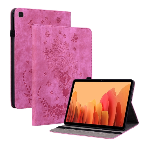 

For Samsung Galaxy Tab A7 10.4 2020 T500 Butterfly Rose Embossed Leather Smart Tablet Case(Rose Red)