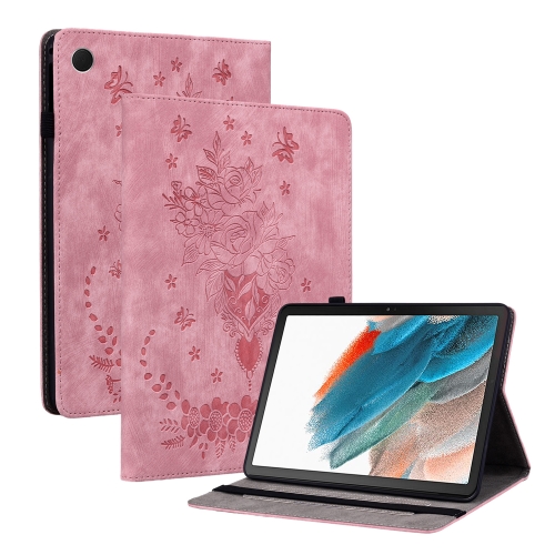 

For Samsung Galaxy Tab S6 Lite P610 Butterfly Rose Embossed Leather Smart Tablet Case(Pink)