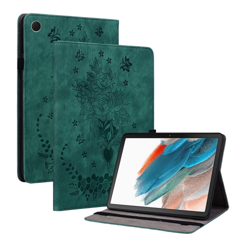 

For Samsung Galaxy Tab S6 Lite P610 Butterfly Rose Embossed Leather Smart Tablet Case(Green)
