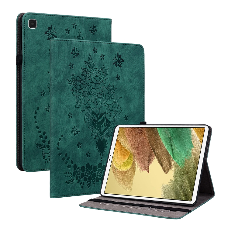 

For Samsung Galaxy A7 Lite T220 / T225 Butterfly Rose Embossed Leather Tablet Case(Green)