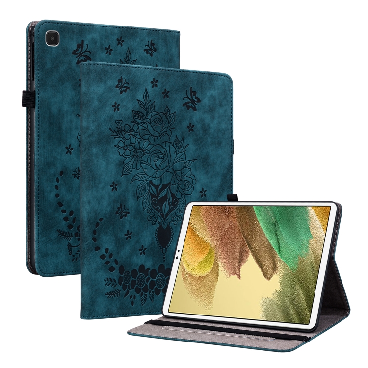 

For Samsung Galaxy A7 Lite T220 / T225 Butterfly Rose Embossed Leather Tablet Case(Dark Blue)