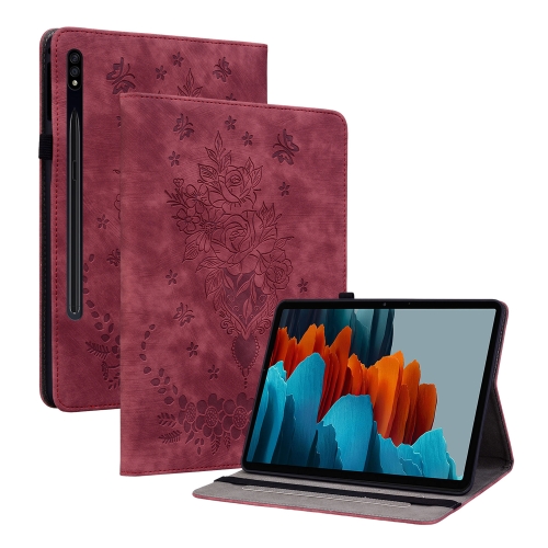 

For Samsung Galaxy Tab S7 / S8 Butterfly Rose Embossed Leather Tablet Case(Red)